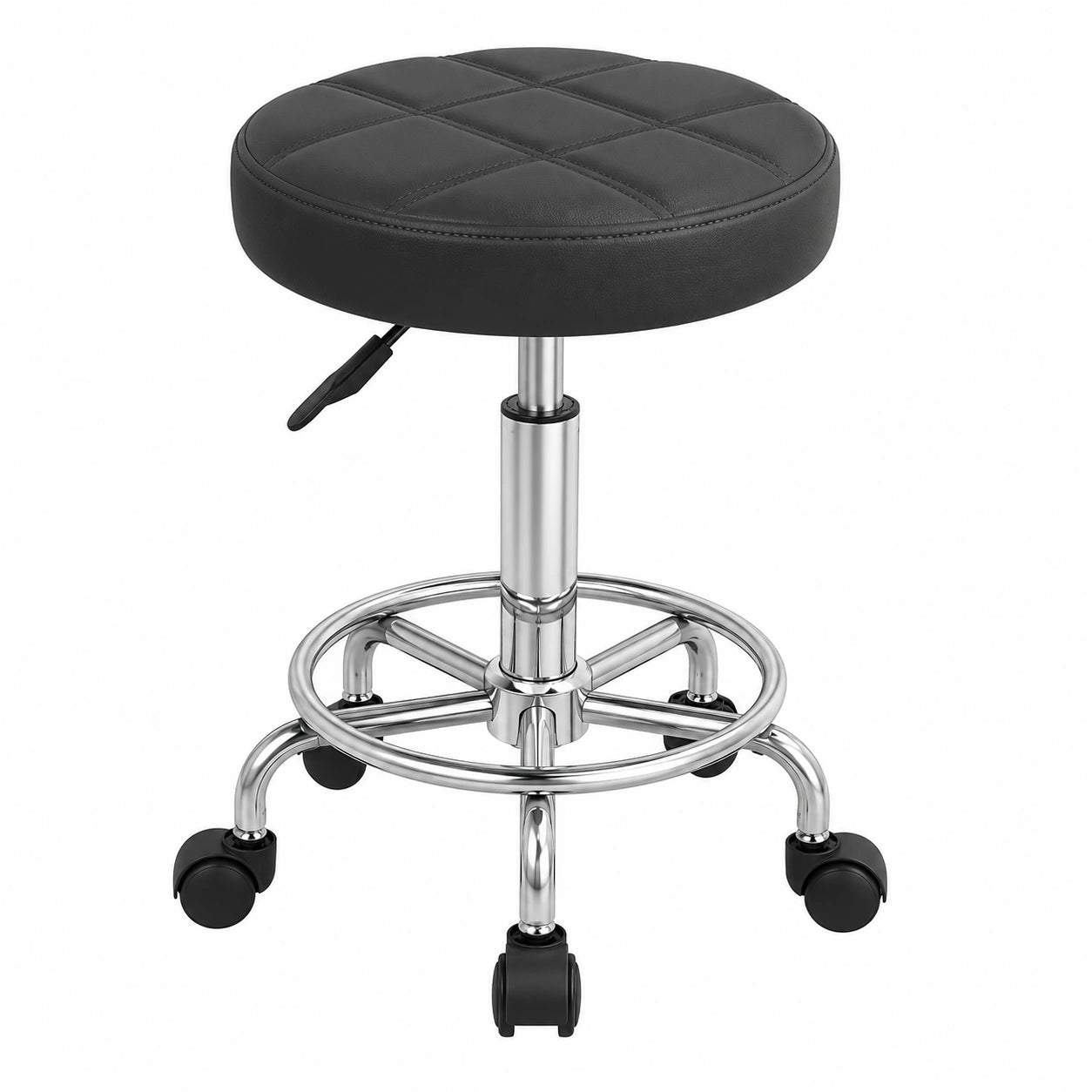 WKWKER Höhenverstellbarer Drehhocker aus PU-Leder, ideal für Büro, Küche und Massage, mit Rollen in Grau