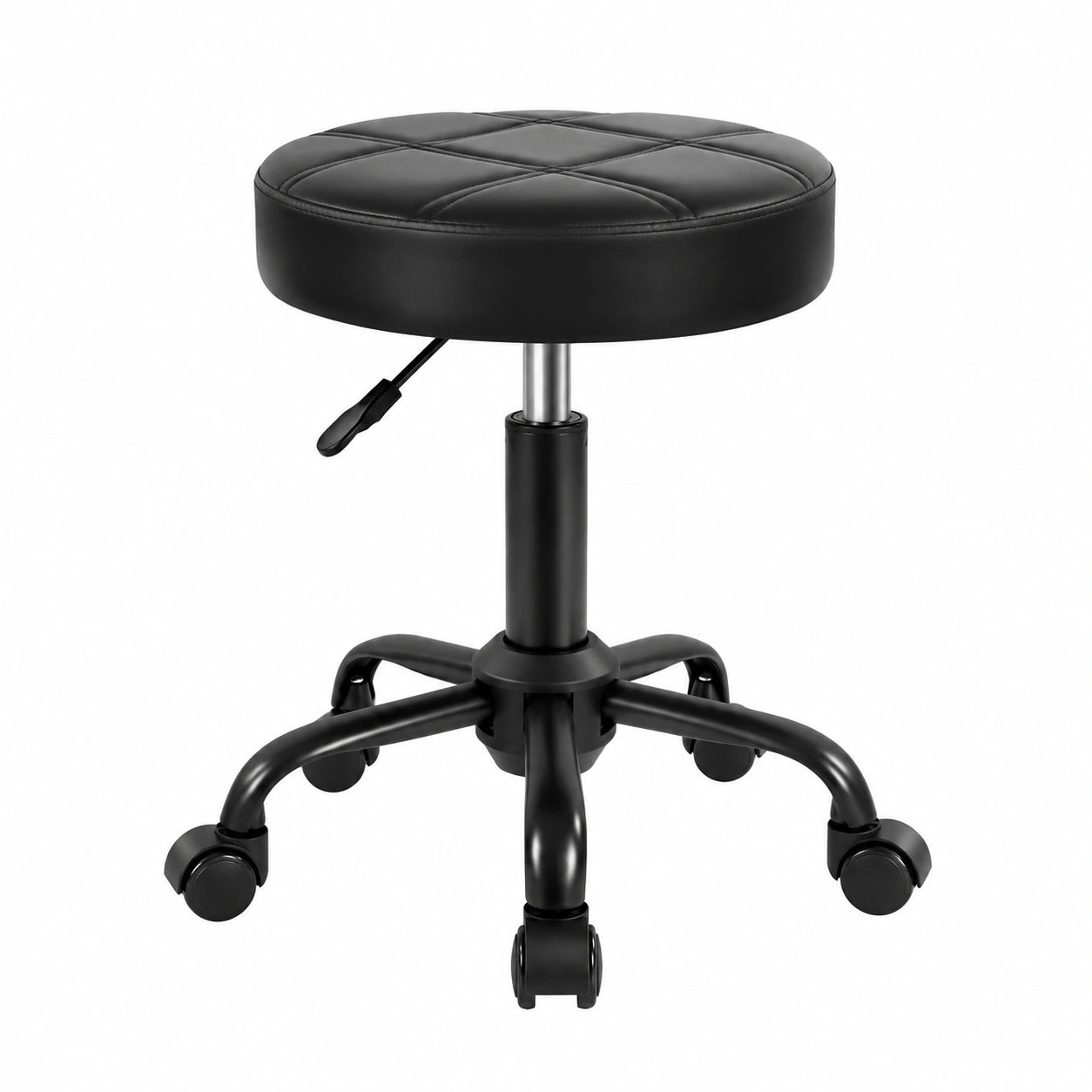 Ergonomischer Drehhocker aus PU-Leder, höhenverstellbar, mit Rollen für Salon und Spa, schwarz