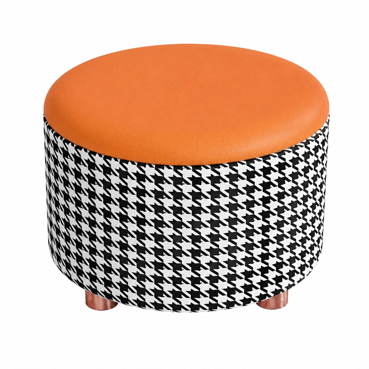 Runder Ottomanen-Bezug mit Muster, Elastischer Stretch-Schonbezug