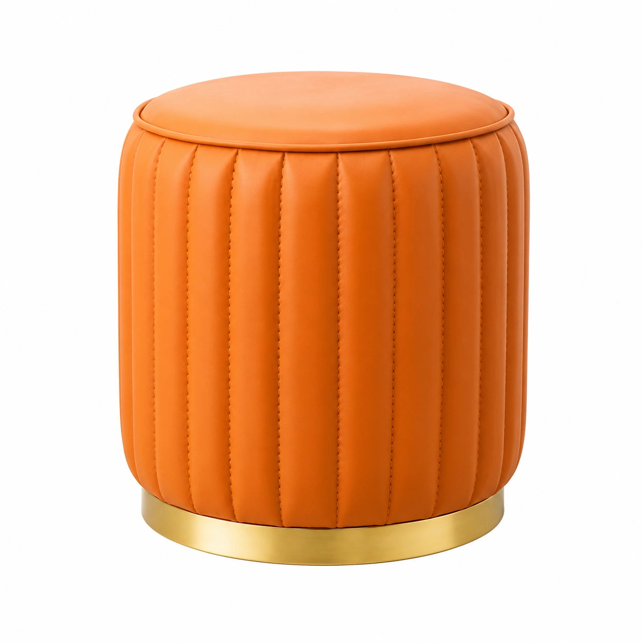 Runder Lederhocker mit Stauraum und Sitzfläche, Orange, 35 x 35 x 42 cm