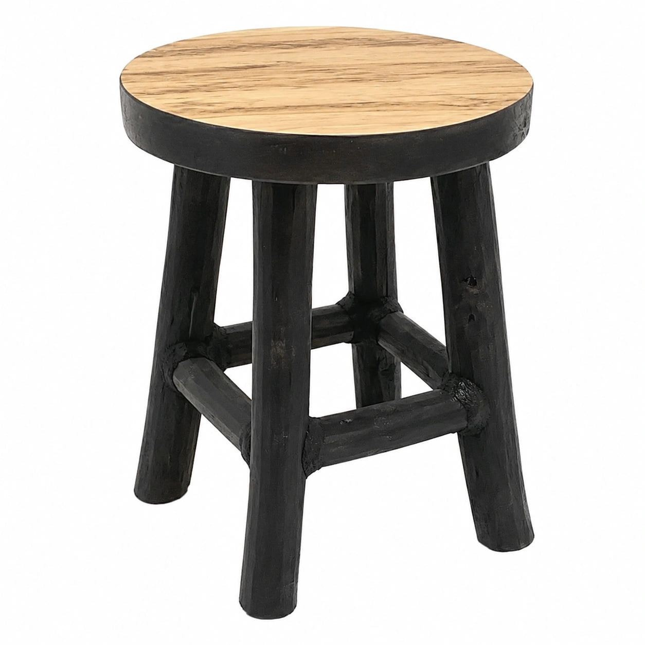 Spetebo Teakholz Pflanzenhocker rund Schwarz 17x15 cm - Massivholz Blumentisch mit 4 Beinen