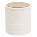 Runder Stauraum-Hocker mit Deckel, Faltbare Sitzbox 43x43x45 cm für Wohn- und Schlafzimmer, Weiß