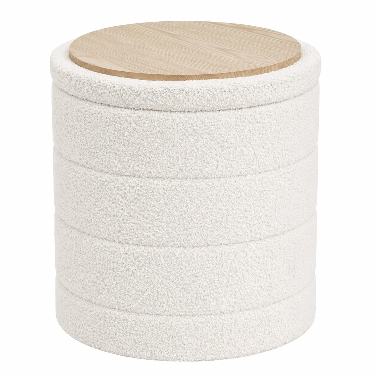 Runder Stauraum-Hocker mit Deckel, Faltbare Sitzbox 43x43x45 cm für Wohn- und Schlafzimmer, Weiß