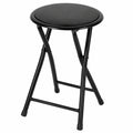 Kompakter Metall Klapphocker - Rund, Schwarz, 45 x Ø 30 cm, Gepolsterte Sitzfläche, Vielseitiger Klappstuhl für Küche, Bad und Flur