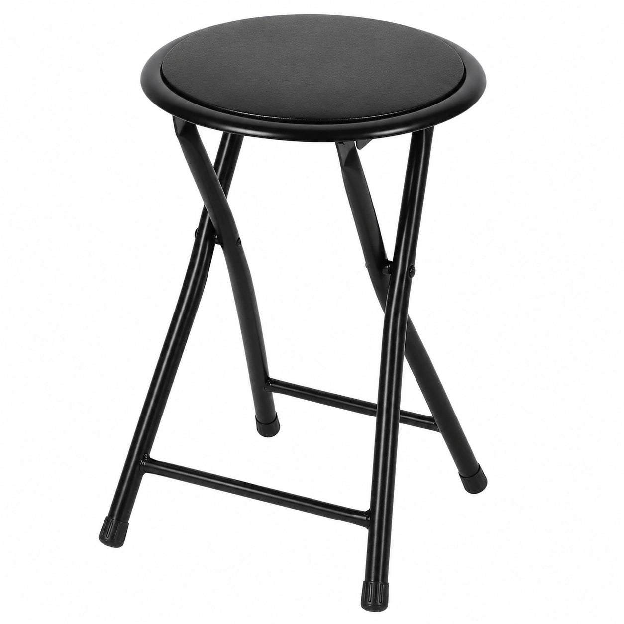 Kompakter Metall Klapphocker - Rund, Schwarz, 45 x Ø 30 cm, Gepolsterte Sitzfläche, Vielseitiger Klappstuhl für Küche, Bad und Flur