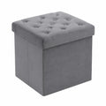 Bonlife Samt Sitztruhe mit Stauraum, Faltbarer Hocker in Grau, 40x40x40cm