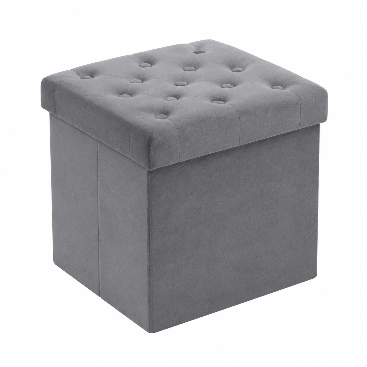 Bonlife Samt Sitztruhe mit Stauraum, Faltbarer Hocker in Grau, 40x40x40cm