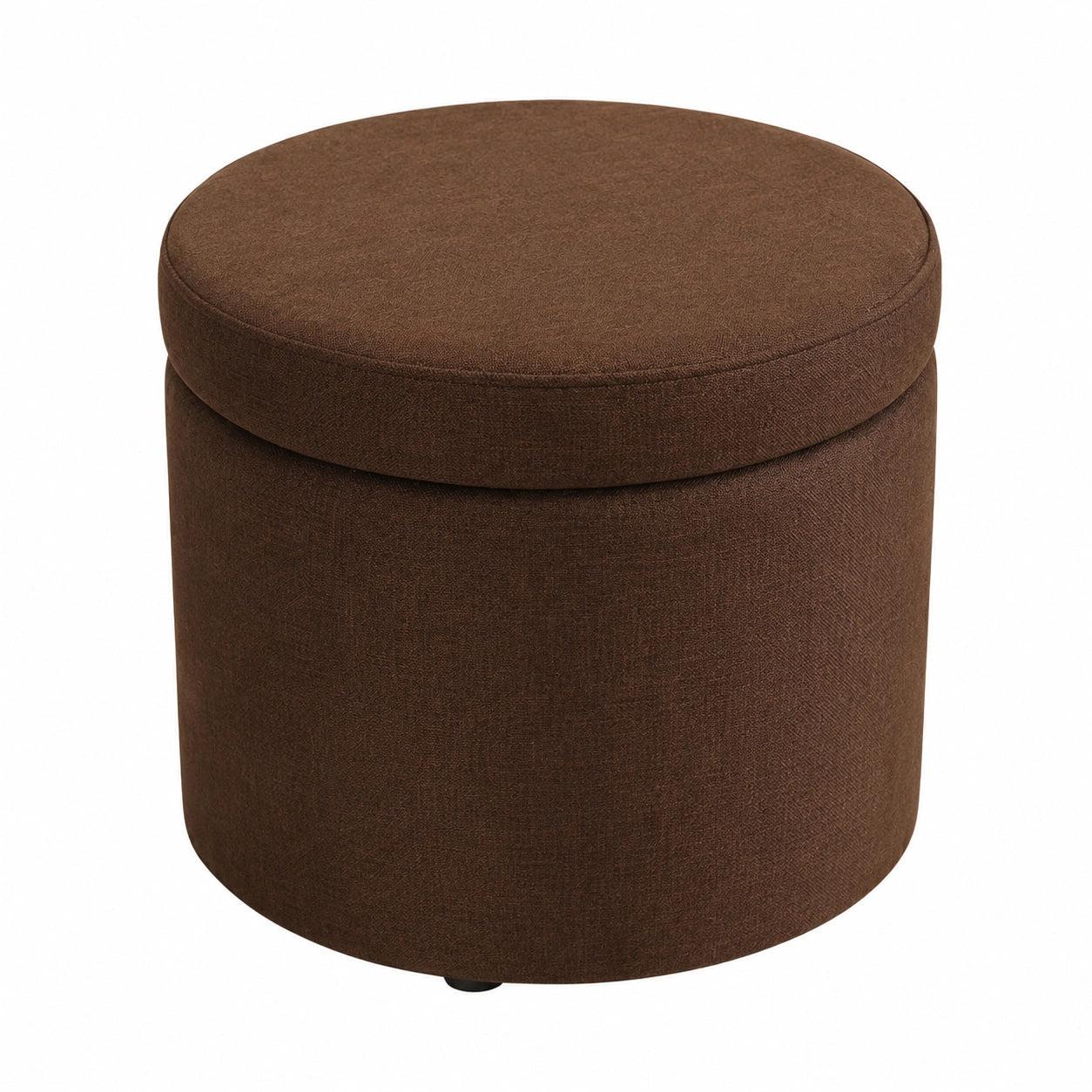 Runder Aufbewahrungshocker mit Deckel, gepolstert und multifunktional, ideal als Beistelltisch oder Fußhocker im Schlafzimmer