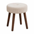 Runder Polsterhocker in Beige mit Holzbeinen, 35x45 cm