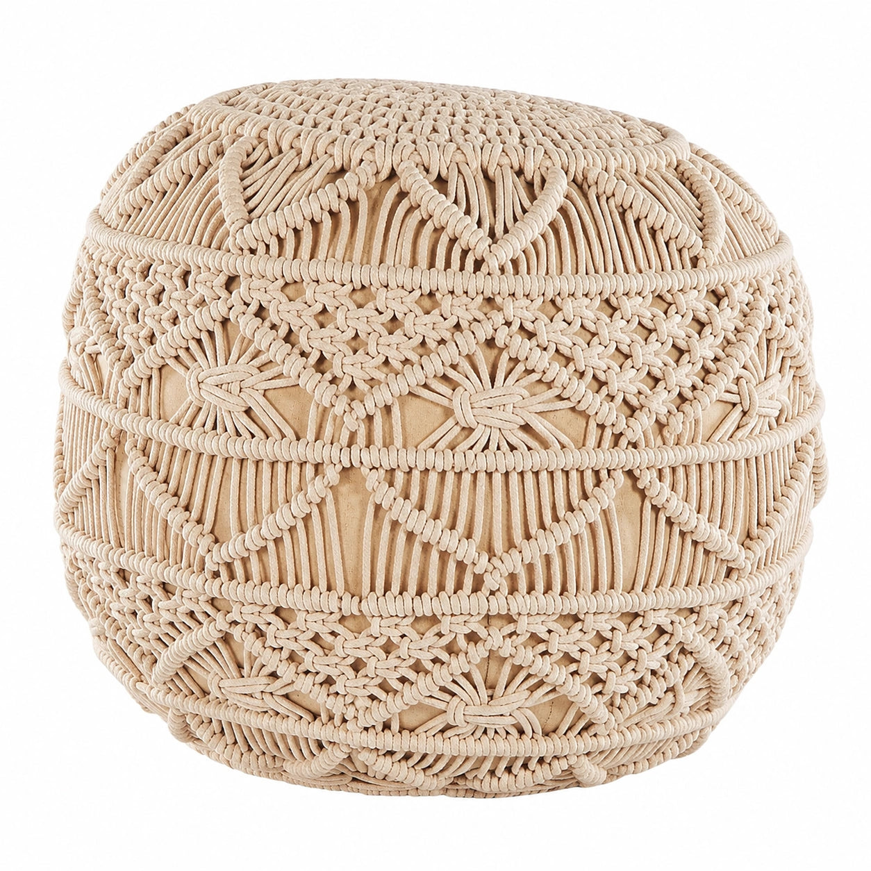 Runder Baumwoll-Pouf Kayseri in Beige, 40x40 cm – Strickhocker als Sitzkissen